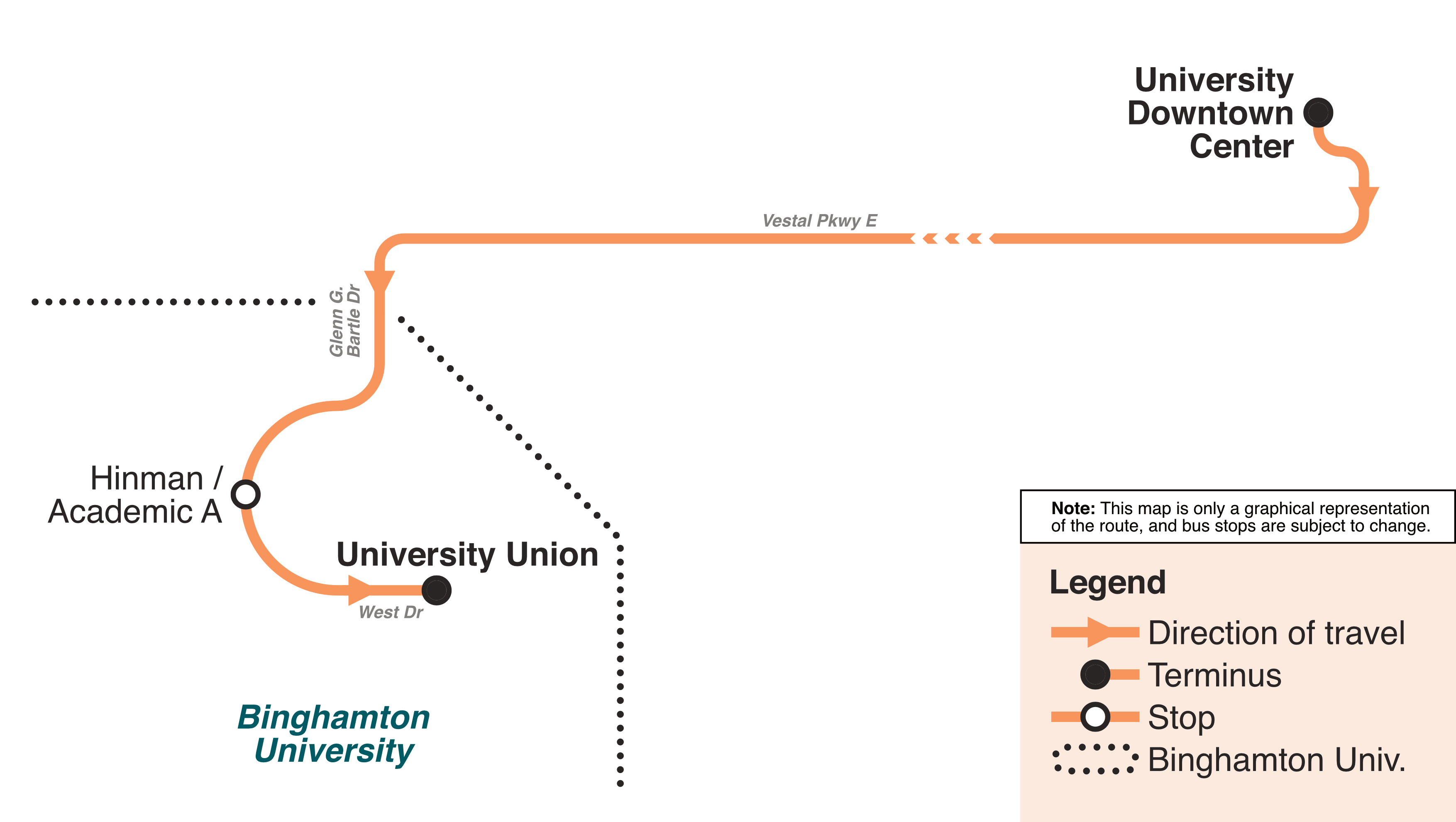 University Downtown Center Inbound Route Map
