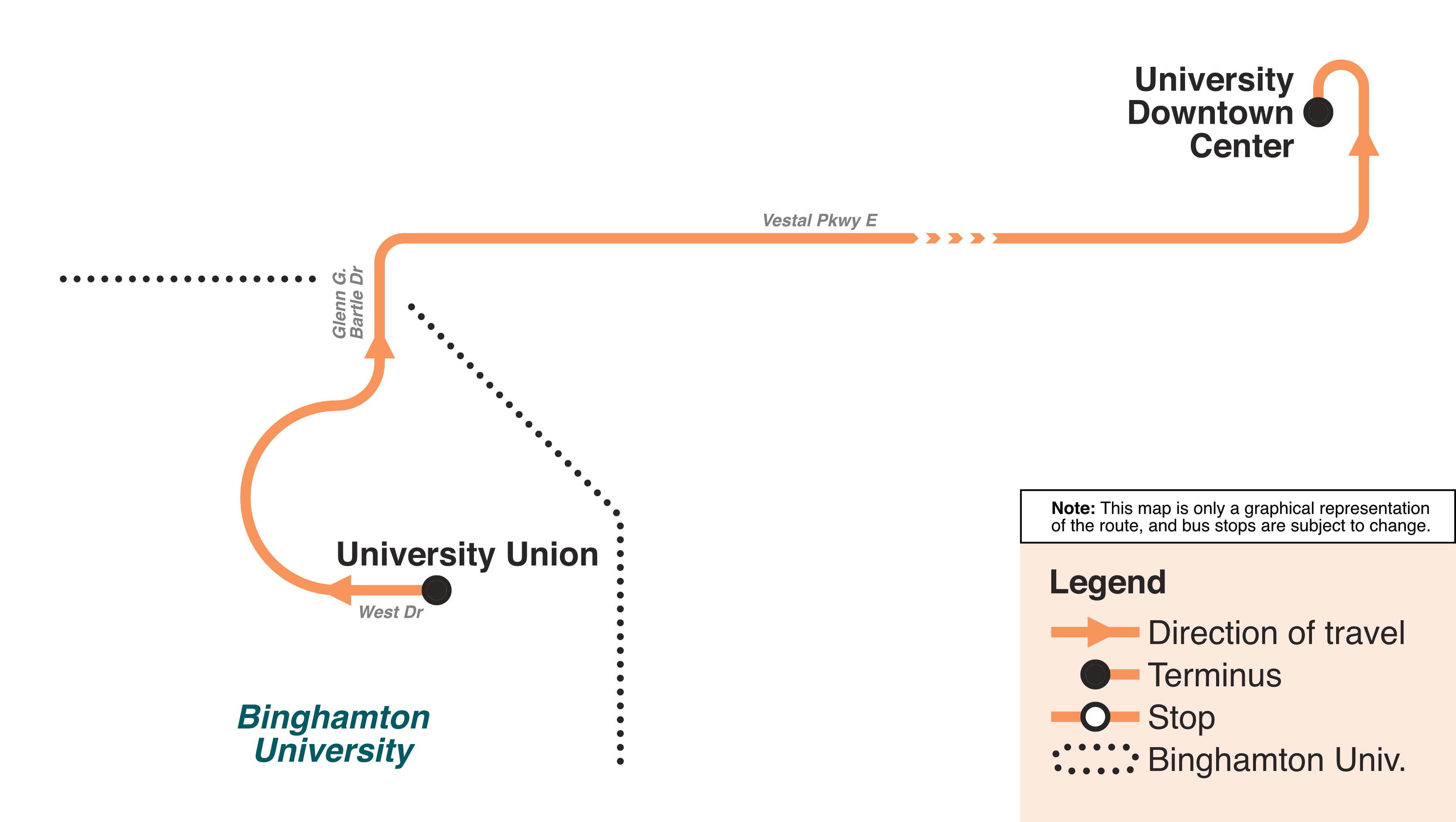 University Downtown Center Outbound Route Map